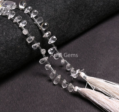 Crystal Quartz Indian Hand Cut Faceted Drop Shape Side Drill Beads, Natural White Crystal Teardrop Handmade Bead, Crystal Beads Jewelry SALE