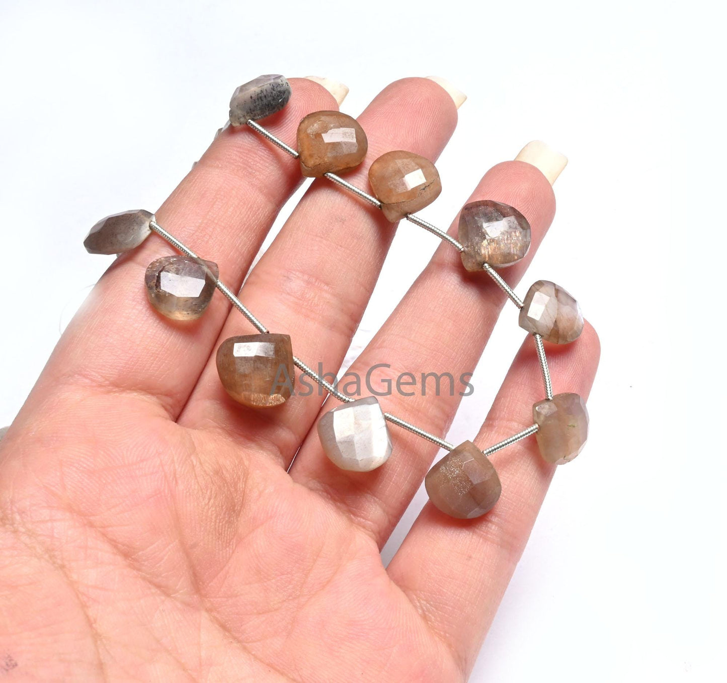 Shaded Grey Brown Moonstone Faceted Heart Gemstone Loose Beads,8" Bio Moonstone Heart Briolette Bead, Natural Moonstone Bead Jewelry makings (AG 18609)