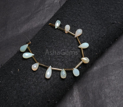 Beautiful Chalcedony faceted Drops Shape beads, Light Aqua Blue Chalcedony Indian Cut Handmade Teardrop bead, Chalcedony Bead Jewelry Crafts