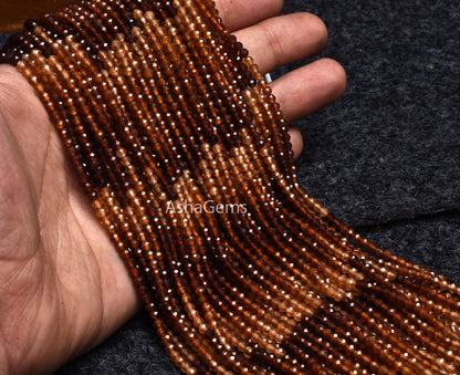 3 mm Genuine hessonite Faceted rondelle Shape Gemstone Beads Shaded Brown Hessonite Micro Faceted Machine Cut Beads, AAA Hessonite Bead SALE ( 11438)