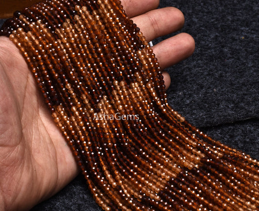 3 mm Genuine hessonite Faceted rondelle Shape Gemstone Beads Shaded Brown Hessonite Micro Faceted Machine Cut Beads, AAA Hessonite Bead SALE ( 11438)