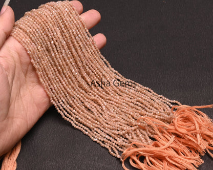 2.5 mm Peach Moonstone Micro Cut faceted Rondelle Gemstone Beads, AAA Quality Pink Moonstone machine Cut Tiny Beads Moonstone Jewelry Crafts
