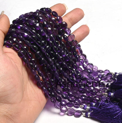 Fine Quality Purple Amethyst Smooth Puff Coin Gemstone Beads,8" Natural amethyst Beads, Amethyst Plain Handmade Coin Shape Bead Jewelry SALE