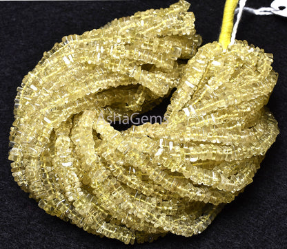 Beautiful Yellow Lemon Quartz Smooth Square Shape Beads, Lemon Heishi Square Plain Beads, Lemon Smooth Flat Beads ,Handmade Loose Gemstone