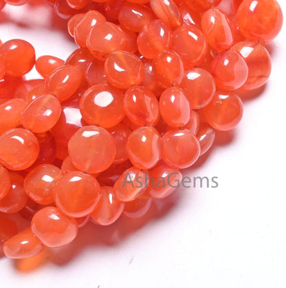 Fine Quality Carnelian fancy puff Coin Gemstone Beads, Natural Red Orange Carnelian Smooth Coin handmade Cornelian Bead Jewelry Making Craft