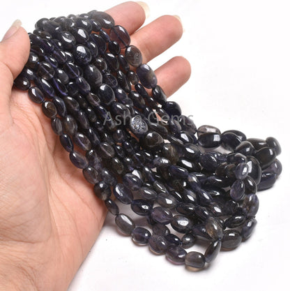 Natural Blue Iolite Smooth Oval Shape Beads,16" Strand Iolite Plain Handmade Oval Straight Drill Gemstone Iolite Beads Jewelry Crafts SALE