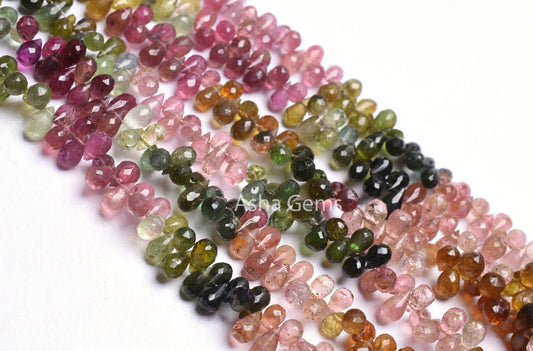Natural Multi Tourmaline Faceted Drops Shape Gemstone Beads,Fine Tourmaline Beads Tourmaline Side Drill Teardrop Briolette Bead Jewelry SALE