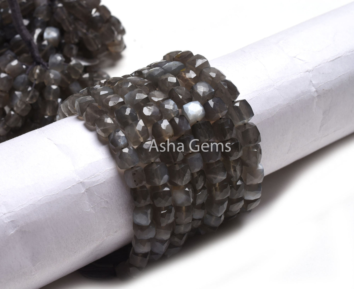 AAA Grey Moonstone Faceted Box Shape Beads,8" Strand Natural Moonstone 3D Cube Box Gemstone Beads, Grey Moonstone Beads Jewelry Making Craft