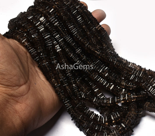 Beautiful Smoky Quartz Heishi Square Shape Gemstone Beads, Natural Smoky Flat Smooth Beads Smoky Loose Beads Handmade Jewelry Making Crafts