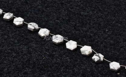 12 Piece strand  Howlite Faceted Fancy Shape Gemstone beads, White Howlite Hexagon Beads, howlite 6 Corner Briolette Bead For Jewelry crafts