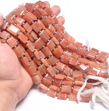 Fine Peach Quartz Fancy Chicklet Handmade Beads,9" Strand Pink Quartz Rectangle Shape Straight Drill Gemstone Loose Bead Jewelry Making SALE