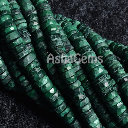 Natural Green Malachite Faceted Tyre Shape Beads,5.5-6mm Malachite Beads, Malachite Wheel Shape Beads Flat Gemstone Heishi Tyre Bead Jewelry