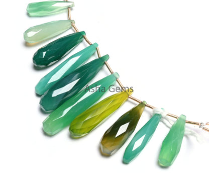 Beautiful Multi Green Onyx Fancy Long Pencil Drop faceted Beads, Both Side Loop Shaded Onyx Teardrop Briolette Gemstone Side Drill Bead SALE