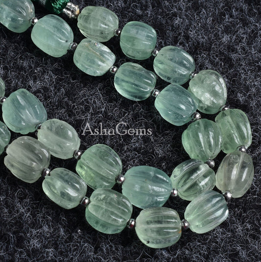 Fine Quality Green Fluorite Carving gemstone Beads,8" Strand Natural Fluorite Fancy Nugget Carved Bead, Fluorite Handmade carve Oval Beads