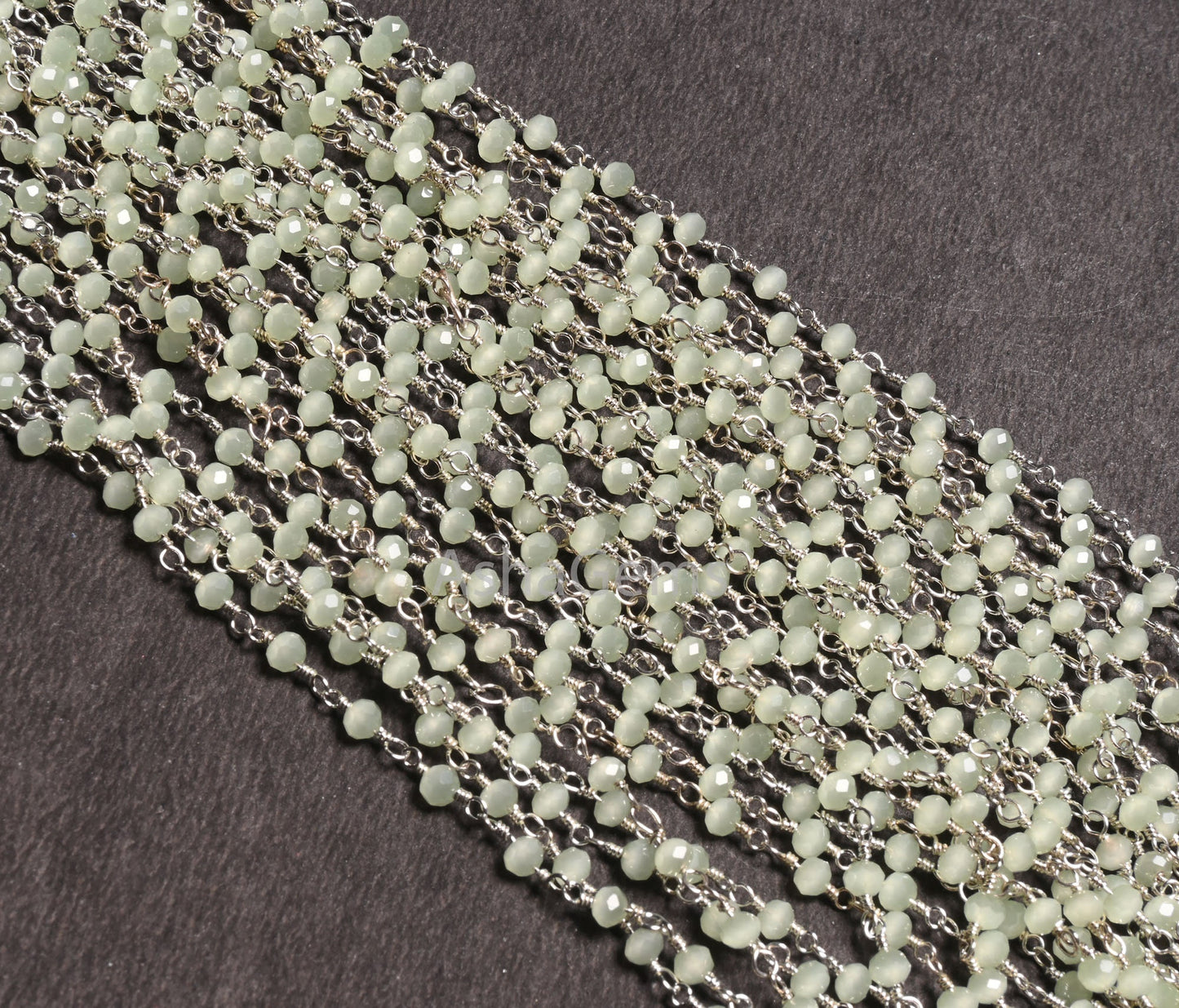 1,3,10,50 Feet Bulk Roll, Green Prehnite Hydro Faceted Beads Rosary Chain 3.5mm Silver Plated Wire wrapped Beaded Chain Rosary Jewelry Craft