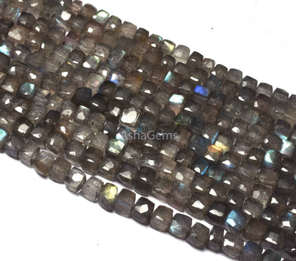 Natural Flash Labradorite Faceted 3D Cube Box Beads,7" Strand Blue Fire Labradorite Cube Beads 4.5-5 mm Black rainbow Box Beads Jewelry SALE