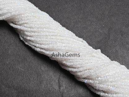Natural Rainbow Moonstone Faceted Rondelle Shape Beads,13" Strand Blue Fire Rainbow Indian Machine Cut Beads, AAA White rainbow Bead Jewelry (AG-15179)