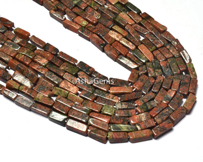 Natural Unakite Smooth Uneven Rectangle Beads Beautiful Unakite Handmade Gemstone Beads 12.5" Strand Unakite Briolette Jewelry Beads Crafts