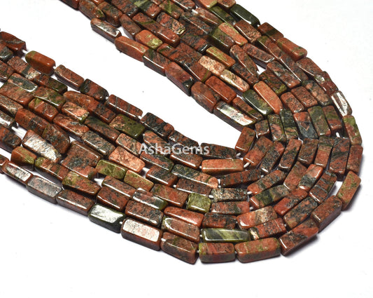 Natural Unakite Smooth Uneven Rectangle Beads Beautiful Unakite Handmade Gemstone Beads 12.5" Strand Unakite Briolette Jewelry Beads Crafts