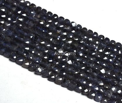 Beautiful Blue Iolite Faceted 3D Cube Box Faceted Gemstone Beads,13 Inch Strand,4mm, Natural Machine Cut Box Shape Bead Jewelry Making Craft