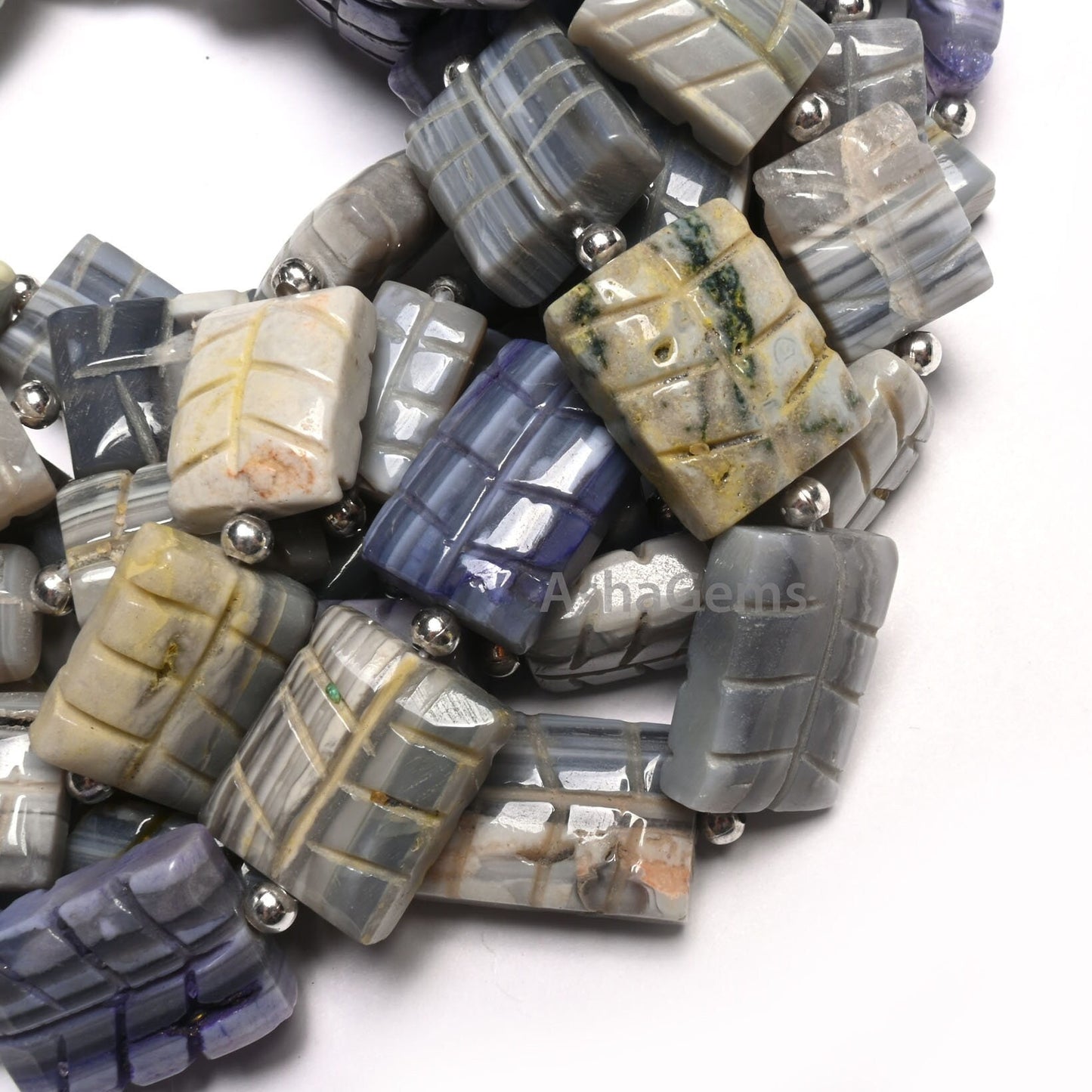 9" Shaded Grey Blue Opal carved Rectangle Shape Gemstone Beads, Opal carved Chicklet handmade Straight Drill Beads Jewelry making Craft SALE