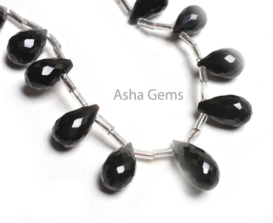 AAA Quality Black Spinal Faceted Drop Shape Beads,7x12-8x17 mm Onyx Teradrop Briolette side Drill Gemstone Beads, Black Onyx Beads Jewelry