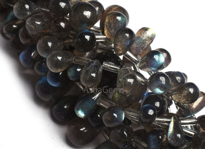 AAA Quality Labradorite Smooth Drops beads, Blue Fire labradorite Beads, Natural Flash Black rainbow Handmade Side Drill Drop Gemstone Beads