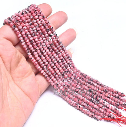 Beautiful Moss Pink Jade Quartz Faceted Rondelle Shape Beads, Fine Black Dot Rhodonite Color Jade Machine Cut Jade Quartz Beads Jewelry SALE