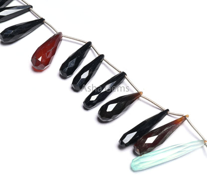 Mix Color Chalcedony Fancy Long Teardrop Faceted Beads,6-34mm Multi Disco Chalcedony Pencil Drops Gemstone Side Drill Briolette Bead Jewelry