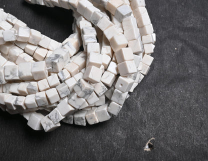 Fine White Howlite Smooth 3D Cube Box Shape Beads, Beautiful Howlite Plain Handmade Cube Gemstone Center Drill Howlite Beads Jewelry Crafts