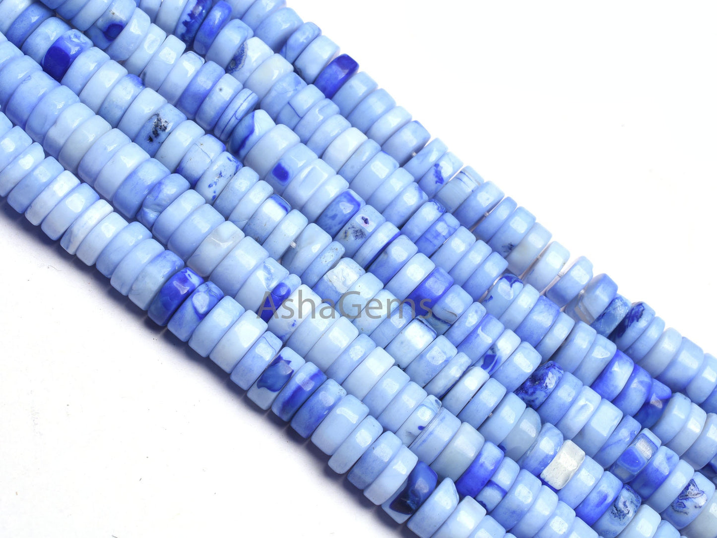 Shaded Blue Opal Smooth Heishi Tyre Beads, 8 mm Opal Beads, 8/16" Strand AAA Blue Opal Plain Handmade Tyre Gemstone Beads For Jewelry Crafts