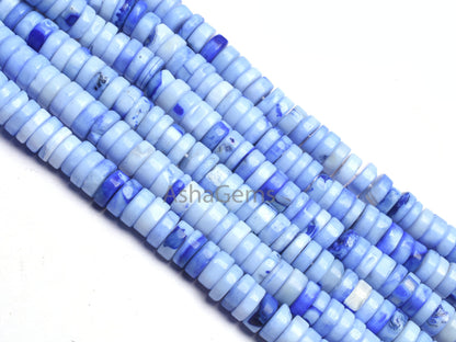 Shaded Blue Opal Smooth Heishi Tyre Beads, 8 mm Opal Beads, 8/16" Strand AAA Blue Opal Plain Handmade Tyre Gemstone Beads For Jewelry Crafts
