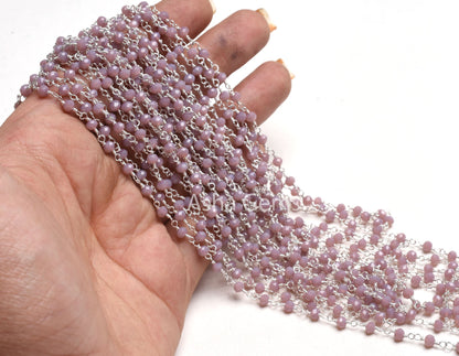 1,3,5,10,50Ft Lavender Hydro Faceted Rondelle Beaded Rosary Chain,Silver Plated Wire,Jewelry Making Finding,Bulk Chain,3-3.5mm,Chain By Foot