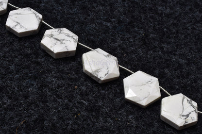 Howlite Faceted Hexagon Shape Gemstone beads,13-18.5 mm White Howlite Fancy 6 Corner Beads, Howlite Beads Briolette For Jewelry Making Craft