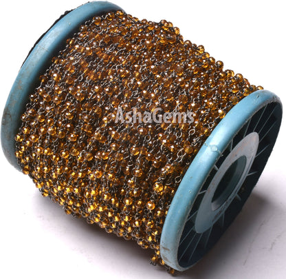 1,3,5,10,50 Ft Brown Quartz Hydro Faceted Rondelle Beaded Rosary Chain Black Plated Wire Jewelry Making Gunmetal Finding Rosary Crafts Chain