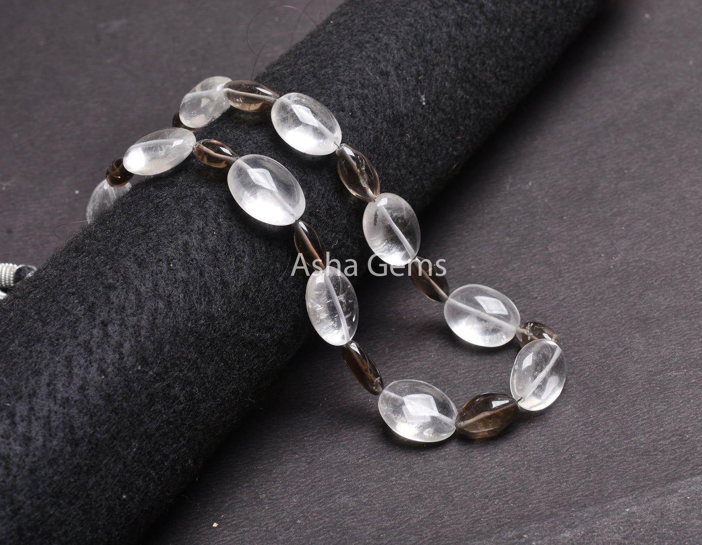 Fine Natural White Crystal Oval + Smoky Loi Shape Smooth Beads Necklace,17 Inch Multi Quartz Plain Handmade Gemstone Fancy Bead Jewelry SALE