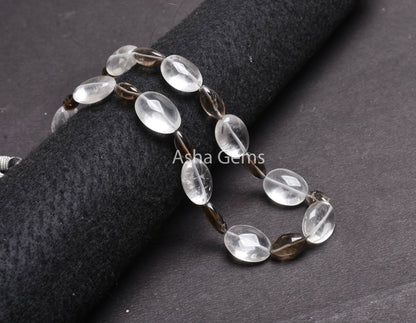 Fine Natural White Crystal Oval + Smoky Loi Shape Smooth Beads Necklace,17 Inch Multi Quartz Plain Handmade Gemstone Fancy Bead Jewelry SALE