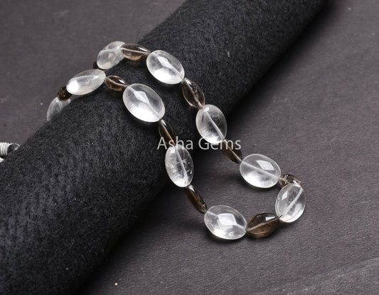 Fine Natural White Crystal Oval + Smoky Loi Shape Smooth Beads Necklace,17 Inch Multi Quartz Plain Handmade Gemstone Fancy Bead Jewelry SALE