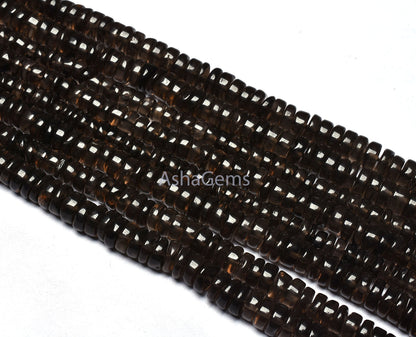 18" Strand Amazing Smoky Quartz Heishi Tyre Shape Smooth Gemstone Beads, Smoky Plain Beads,Handmade Loose Beads Smoky Quartz Jewelry Crafts