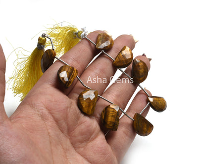 11x17-12qx18 mm Tiger Eye Faceted Fancy Briolette Gemstone Beads, Natural Tiger Eye Side Drill Fancy D Shape Beads, Tiger Eye Beads Jewelry