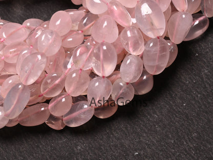Fine Quality Pink Rose Quartz Smooth Nugget Gemstone Loose Beads,9/18" Strand Natural Rose Quartz Tumble Handmade Bead Necklace Jewelry SALE (AG 22303)