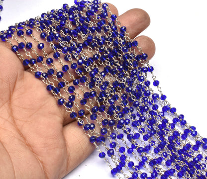 beautiful Royal Blue Quartz Hydro Faceted Rondelle Beads Chain 1,5,10,50 Ft. Silver Plated Rosary Chain Wire Roll Chain For Jewelry makings