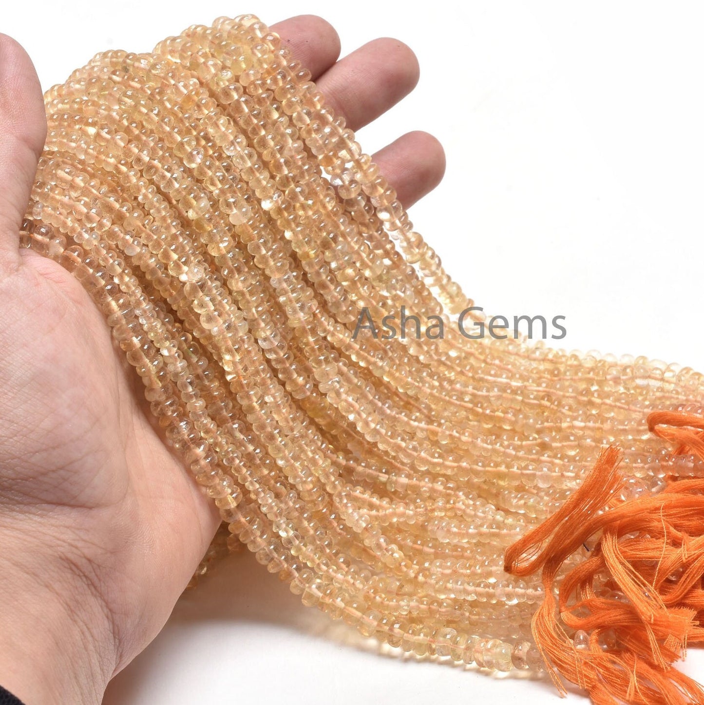 Natural Citrine Quartz Smooth Rondelle Beads, Yellow Citrine Plain Handmade Gemstone Loose Beads,12" Citrine Beads Jewelry Making Craft SALE