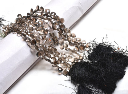 Natural Smoky Quartz Faceted Heart Shape Beads, Fine Quality smoky Side Drill Heart Briolette Gemstone Loose Beads, smoky Beads Jewelry SALE