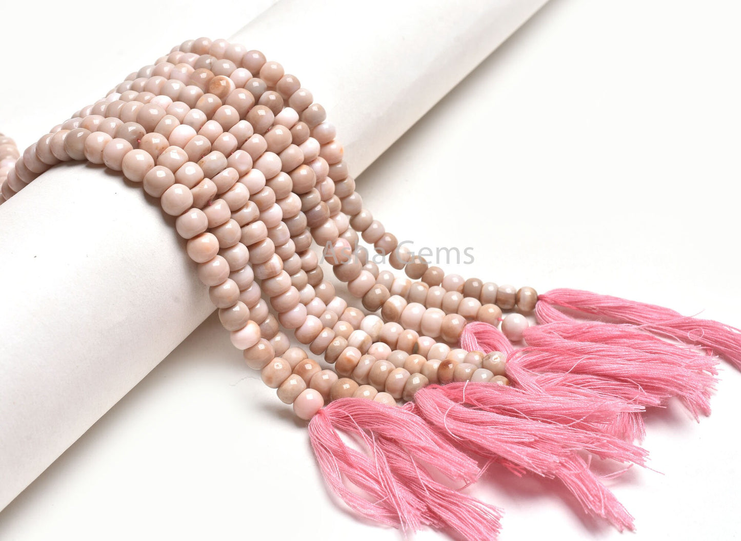 Opal Smooth Rondell Shape Beads,9" Strand Shaded Pink Peach Opal Beads, Bio Pink Opal Plain Handmade Gemstone Beads