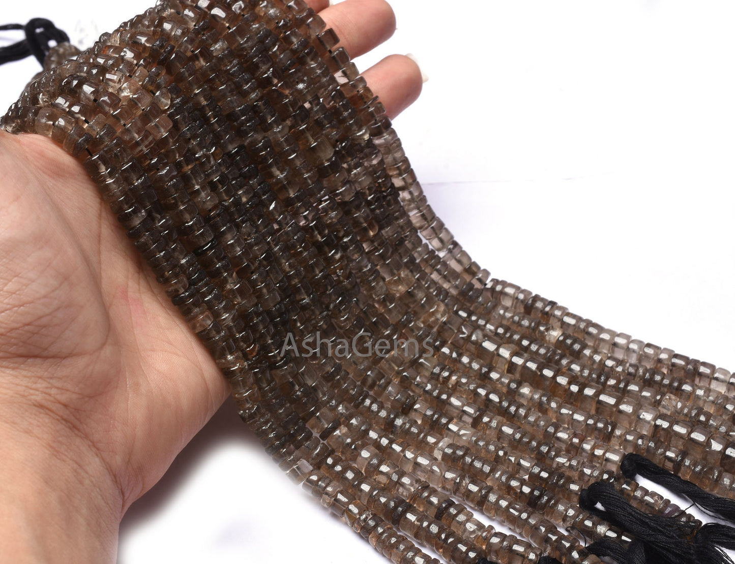 natural Smoky Quartz Smooth Tyre Gemstone Beads,13" Strand Smoky Plain Handmade Wheel Shape Beads, Smoky Beads For Jewelry Making Craft SALE