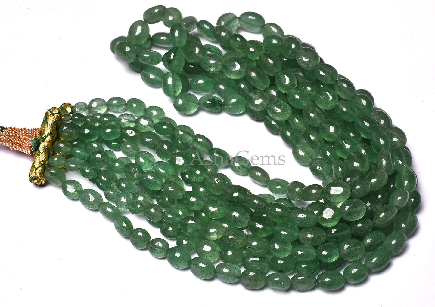 Beautiful Green Strawberry Smooth Oval Shape Gemstone Beads 17-21" Graduated Necklace AAA Green Strawberry Handmade Plain Oval Beads Jewelry