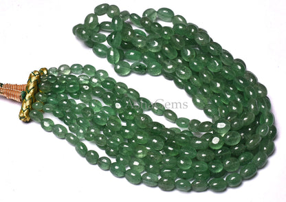 Beautiful Green Strawberry Smooth Oval Shape Gemstone Beads 17-21" Graduated Necklace AAA Green Strawberry Handmade Plain Oval Beads Jewelry