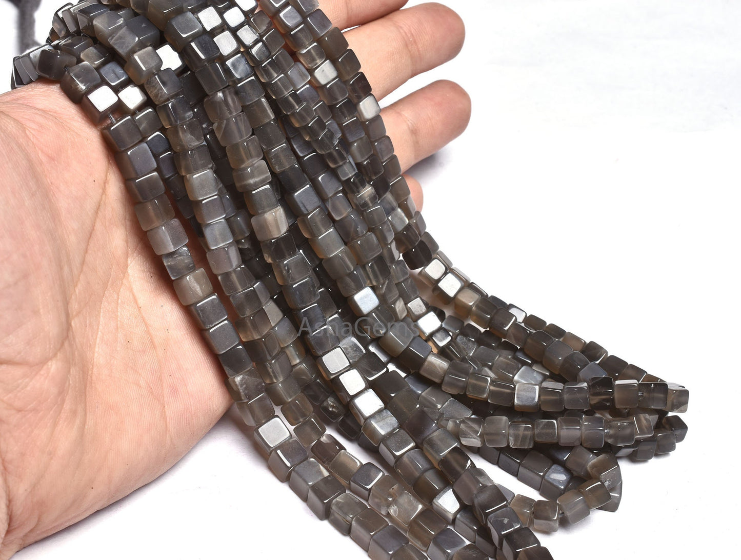 Beautiful Gray Moonstone Smooth Box Shape Beads, Natural Grey Moonstone 3D Cube Box Gemstone Beads, Moonstone Handmade Indian Beads jewelry