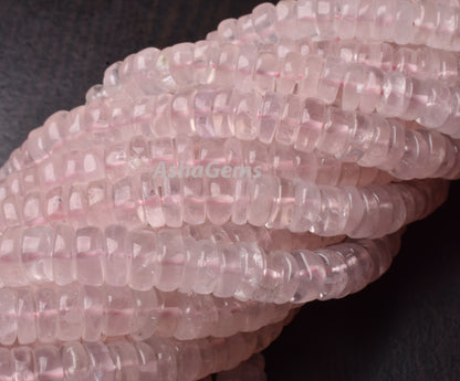 Natural Rose Quartz Smooth Heishi Tyre Gemstone Beads, Pink Rose Quartz, AAA Rose Quartz Bead Heishi Tyre Center Drill Rose Pink Wheel Beads